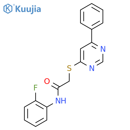 N-(2-fluorophenyl)-2-(6-phenylpyrimidin-4-yl)sulfanylacetamide structure