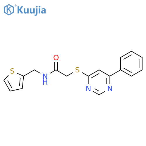2-(6-phenylpyrimidin-4-yl)sulfanyl-N-(thiophen-2-yl)methylacetamide structure