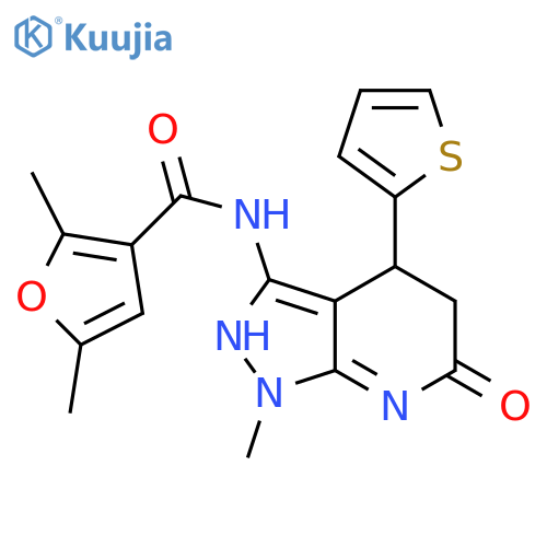 2,5-dimethyl-N-[1-methyl-6-oxo-4-(thiophen-2-yl)-1H,4H,5H,6H,7H-pyrazolo[3,4-b]pyridin-3-yl]furan-3-carboxamide structure
