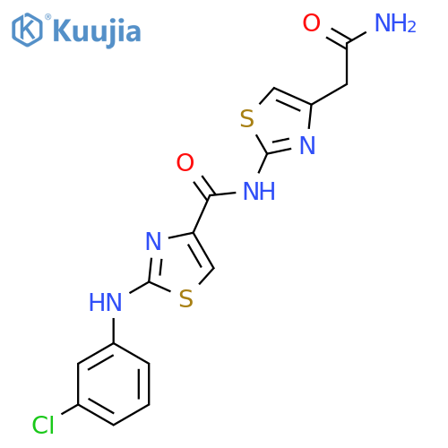 N-4-(carbamoylmethyl)-1,3-thiazol-2-yl-2-(3-chlorophenyl)amino-1,3-thiazole-4-carboxamide structure