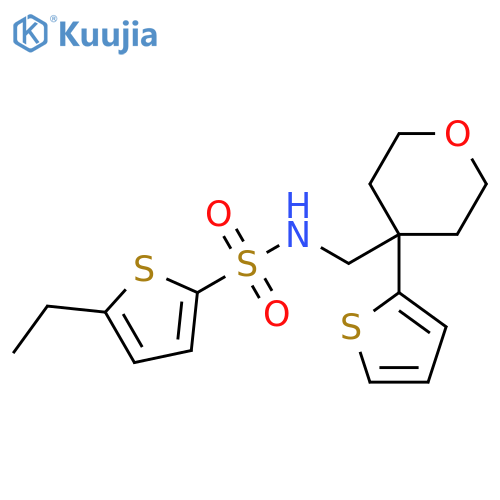 5-ethyl-N-{4-(thiophen-2-yl)oxan-4-ylmethyl}thiophene-2-sulfonamide structure