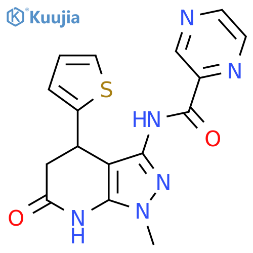 N-1-methyl-6-oxo-4-(thiophen-2-yl)-1H,4H,5H,6H,7H-pyrazolo3,4-bpyridin-3-ylpyrazine-2-carboxamide structure