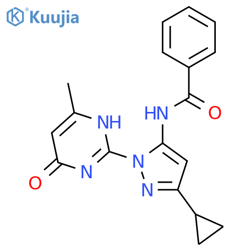 N-[3-cyclopropyl-1-(4-methyl-6-oxo-1,6-dihydropyrimidin-2-yl)-1H-pyrazol-5-yl]benzamide structure