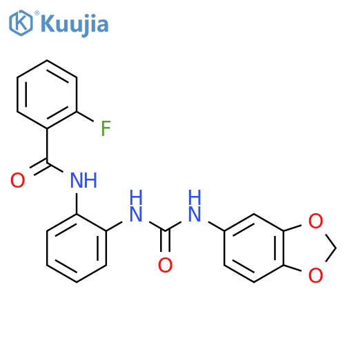 N-(2-{(2H-1,3-benzodioxol-5-yl)carbamoylamino}phenyl)-2-fluorobenzamide structure