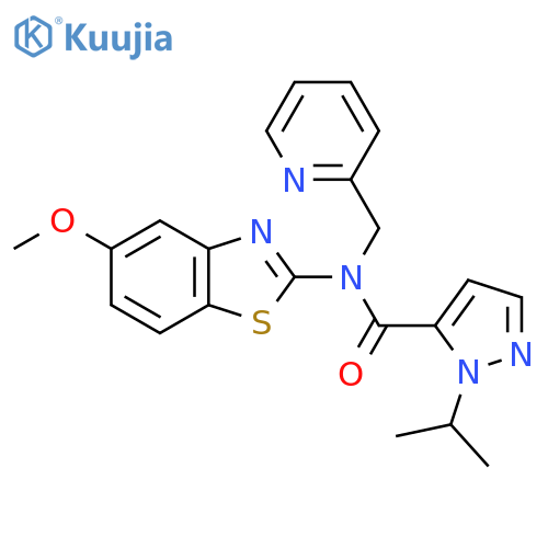 N-(5-methoxy-1,3-benzothiazol-2-yl)-1-(propan-2-yl)-N-(pyridin-2-yl)methyl-1H-pyrazole-5-carboxamide structure