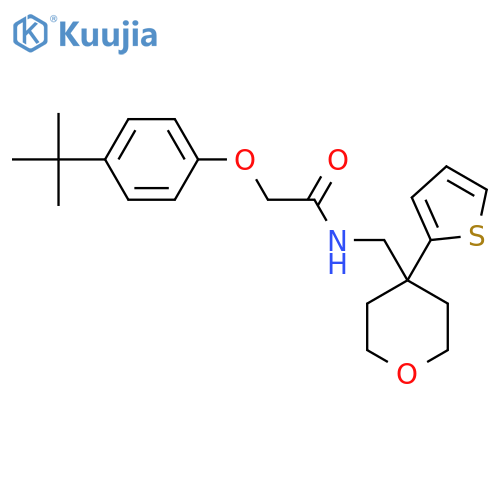 2-(4-tert-butylphenoxy)-N-{4-(thiophen-2-yl)oxan-4-ylmethyl}acetamide structure