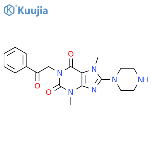 3,7-dimethyl-1-(2-oxo-2-phenylethyl)-8-(piperazin-1-yl)-2,3,6,7-tetrahydro-1H-purine-2,6-dione structure