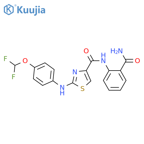 N-(2-carbamoylphenyl)-2-{4-(difluoromethoxy)phenylamino}-1,3-thiazole-4-carboxamide structure