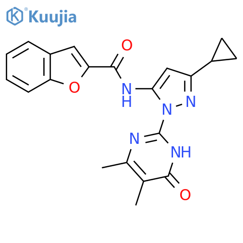 N-3-cyclopropyl-1-(4,5-dimethyl-6-oxo-1,6-dihydropyrimidin-2-yl)-1H-pyrazol-5-yl-1-benzofuran-2-carboxamide structure