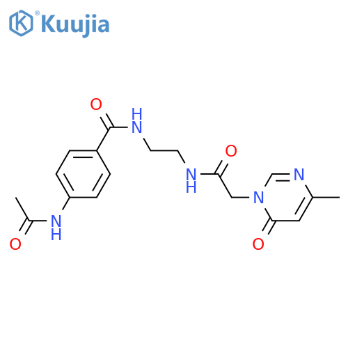N-{2-[(4-acetamidophenyl)formamido]ethyl}-2-(4-methyl-6-oxo-1,6-dihydropyrimidin-1-yl)acetamide structure