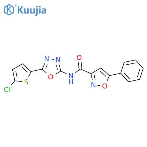 N-5-(5-chlorothiophen-2-yl)-1,3,4-oxadiazol-2-yl-5-phenyl-1,2-oxazole-3-carboxamide structure
