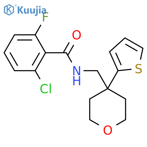 2-chloro-6-fluoro-N-{4-(thiophen-2-yl)oxan-4-ylmethyl}benzamide structure