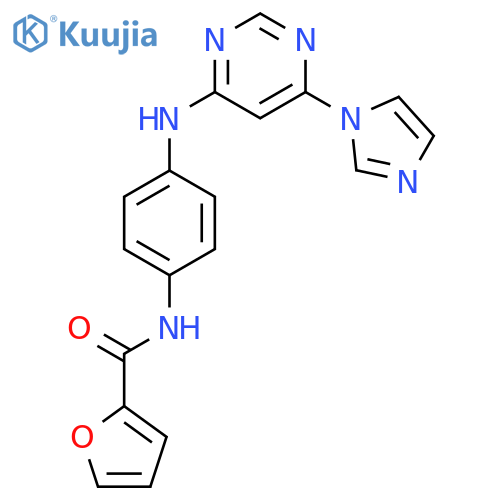 N-(4-{6-(1H-imidazol-1-yl)pyrimidin-4-ylamino}phenyl)furan-2-carboxamide structure