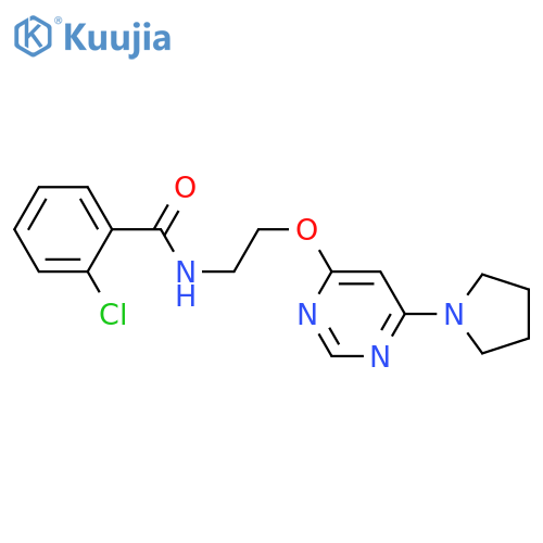 2-chloro-N-(2-{6-(pyrrolidin-1-yl)pyrimidin-4-yloxy}ethyl)benzamide structure