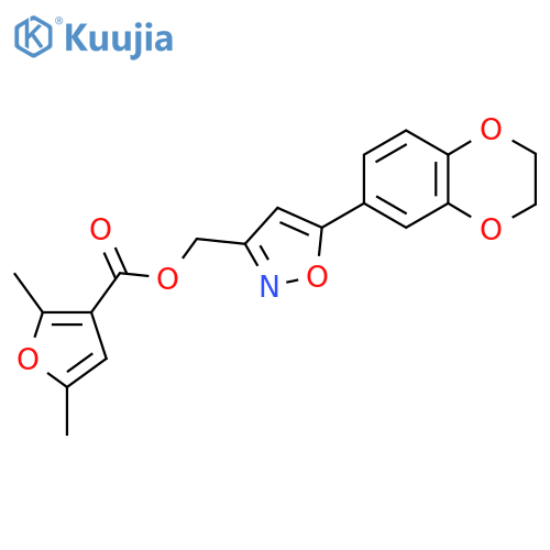 5-(2,3-dihydro-1,4-benzodioxin-6-yl)-1,2-oxazol-3-ylmethyl 2,5-dimethylfuran-3-carboxylate structure