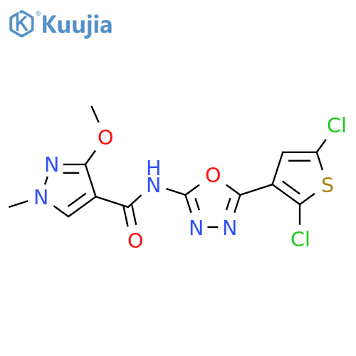 N-5-(2,5-dichlorothiophen-3-yl)-1,3,4-oxadiazol-2-yl-3-methoxy-1-methyl-1H-pyrazole-4-carboxamide structure