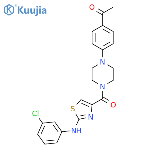 1-4-(4-{2-(3-chlorophenyl)amino-1,3-thiazole-4-carbonyl}piperazin-1-yl)phenylethan-1-one structure