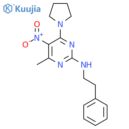 4-methyl-5-nitro-N-(2-phenylethyl)-6-(pyrrolidin-1-yl)pyrimidin-2-amine structure