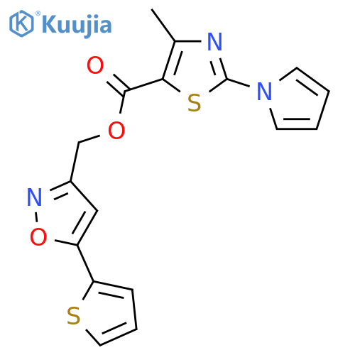 5-(thiophen-2-yl)-1,2-oxazol-3-ylmethyl 4-methyl-2-(1H-pyrrol-1-yl)-1,3-thiazole-5-carboxylate structure