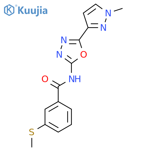 N-5-(1-methyl-1H-pyrazol-3-yl)-1,3,4-oxadiazol-2-yl-3-(methylsulfanyl)benzamide structure