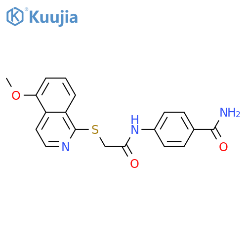 4-{2-(5-methoxyisoquinolin-1-yl)sulfanylacetamido}benzamide structure