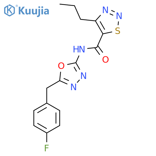 N-{5-(4-fluorophenyl)methyl-1,3,4-oxadiazol-2-yl}-4-propyl-1,2,3-thiadiazole-5-carboxamide structure