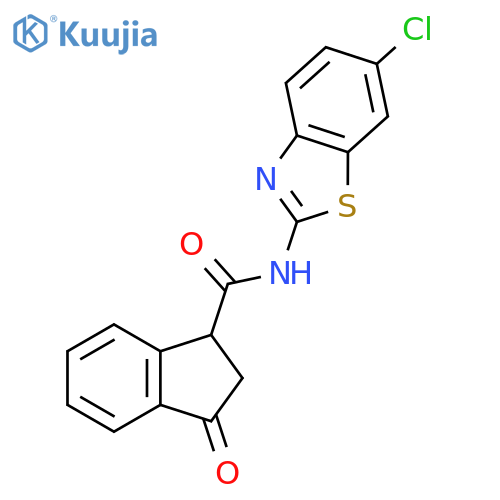 N-(6-chloro-1,3-benzothiazol-2-yl)-3-oxo-2,3-dihydro-1H-indene-1-carboxamide structure