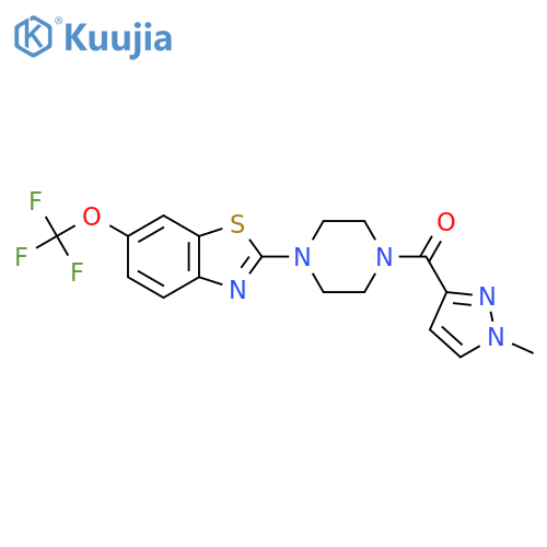 2-4-(1-methyl-1H-pyrazole-3-carbonyl)piperazin-1-yl-6-(trifluoromethoxy)-1,3-benzothiazole structure