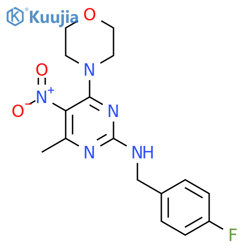 N-(4-fluorophenyl)methyl-4-methyl-6-(morpholin-4-yl)-5-nitropyrimidin-2-amine structure