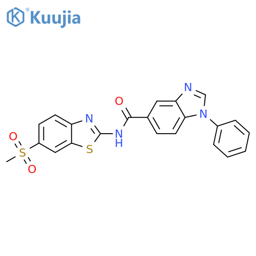 N-(6-methanesulfonyl-1,3-benzothiazol-2-yl)-1-phenyl-1H-1,3-benzodiazole-5-carboxamide structure