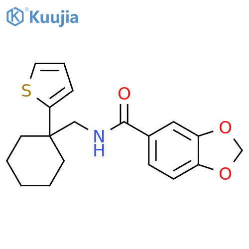 N-{1-(thiophen-2-yl)cyclohexylmethyl}-2H-1,3-benzodioxole-5-carboxamide structure