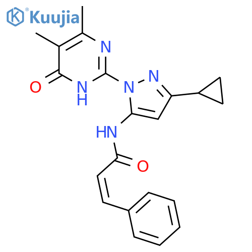 (2Z)-N-3-cyclopropyl-1-(4,5-dimethyl-6-oxo-1,6-dihydropyrimidin-2-yl)-1H-pyrazol-5-yl-3-phenylprop-2-enamide structure