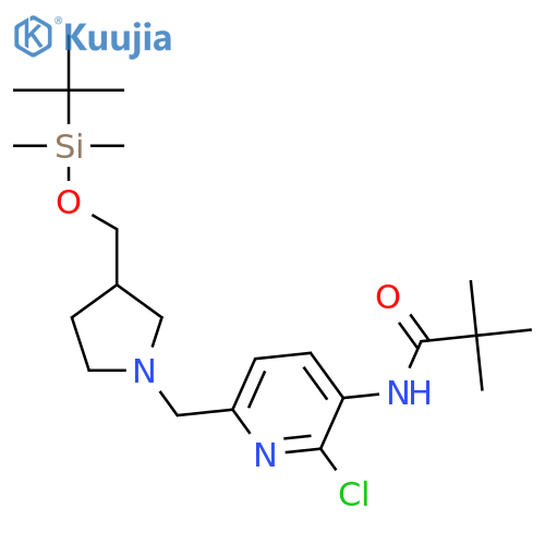 N-(6-((3-((tert-Butyldimethylsilyloxy)methyl)pyrrolidin-1-yl)methyl)-2-chloropyridin-3-yl)pivalamide structure