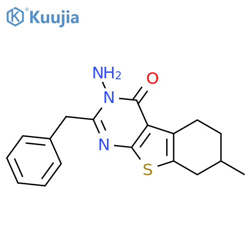 [1]Benzothieno[2,3-d]pyrimidin-4(3H)-one,3-amino-5,6,7,8-tetrahydro-7-methyl-2-(phenylmethyl)- structure