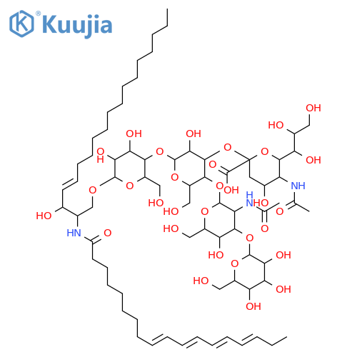 9,11,13,15-Octadecatetraenamide,N-[1-[[[O-(N-acetyl-a-neuraminosyl)-(2&reg;3)-O-[O-b-D-galactopyranosyl-(1&reg;3)-2-(acetylamino)-2-deoxy-b-D-galactopyranosyl-(1&reg;4)]-O-b-D-galactopyranosyl-(1&reg;4)-b-D-glucopyranosyl]oxy]methyl]-2-hydroxy-3-heptadecenyl]-,[R-[R*,S*-(E,Z,Z,E,E)]]- (9CI) structure