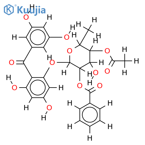 2',3,4',5,6'-pentahydroxybenzophenone-(4''-O-acetyl-2''-O-benzoyl)-O-alpha-L-rhamnopyranoside structure