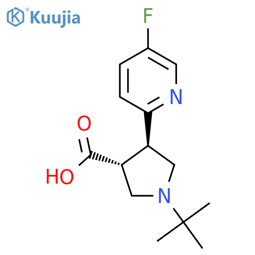 rac-(3R,4R)-1-tert-butyl-4-(5-fluoropyridin-2-yl)pyrrolidine-3-carboxylic acid structure