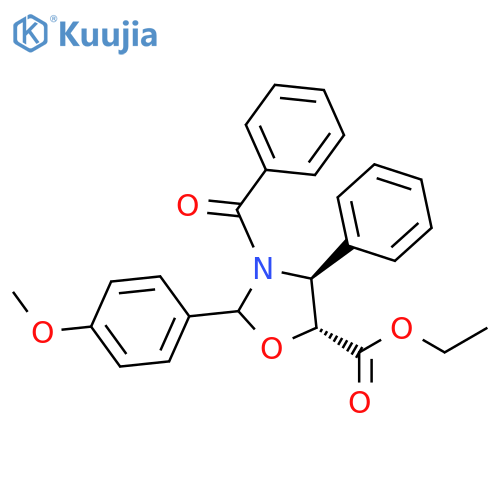5-Oxazolidinecarboxylic acid, 3-benzoyl-2-(4-methoxyphenyl)-4-phenyl-, ethyl ester, (4S,5R)- structure