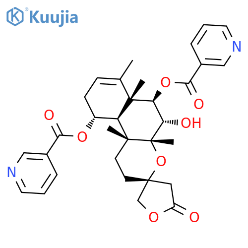 (3R,4aR,5S,6R,6aR,10R,10aS,10bR)-5-hydroxy-4a,6a,7,10b-tetramethyl-5'-oxo-1,2,4a,4',5,5',6,6a,9,10,10a,10b-dodecahydro-2'H-spiro[benzo[f]chromene-3,3'-furan]-6,10-diyl dinicotinate structure