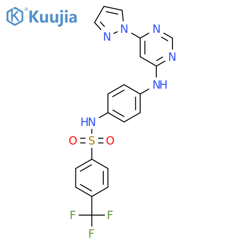 N-(4-{6-(1H-pyrazol-1-yl)pyrimidin-4-ylamino}phenyl)-4-(trifluoromethyl)benzene-1-sulfonamide structure