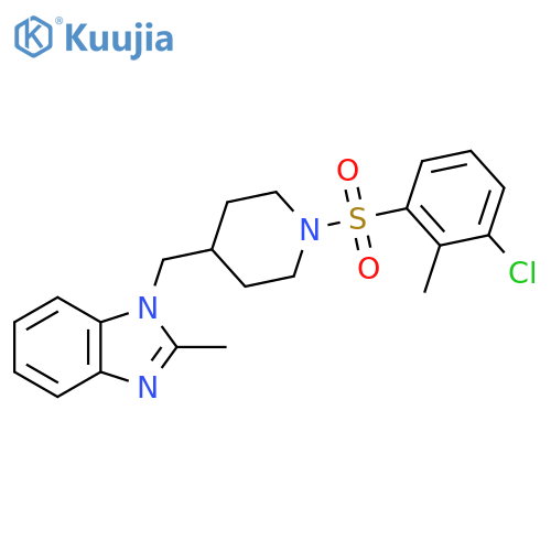 1-{1-(3-chloro-2-methylbenzenesulfonyl)piperidin-4-ylmethyl}-2-methyl-1H-1,3-benzodiazole structure