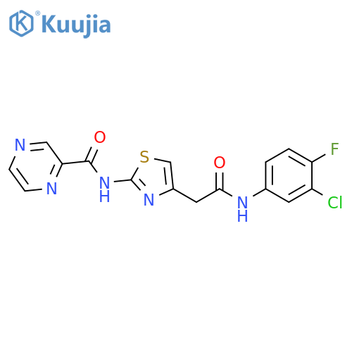 N-(4-{(3-chloro-4-fluorophenyl)carbamoylmethyl}-1,3-thiazol-2-yl)pyrazine-2-carboxamide structure