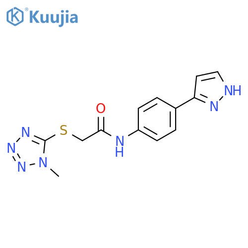 2-[(1-methyl-1H-1,2,3,4-tetrazol-5-yl)sulfanyl]-N-[4-(1H-pyrazol-3-yl)phenyl]acetamide structure