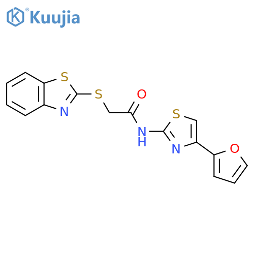 2-(1,3-benzothiazol-2-ylsulfanyl)-N-4-(furan-2-yl)-1,3-thiazol-2-ylacetamide structure