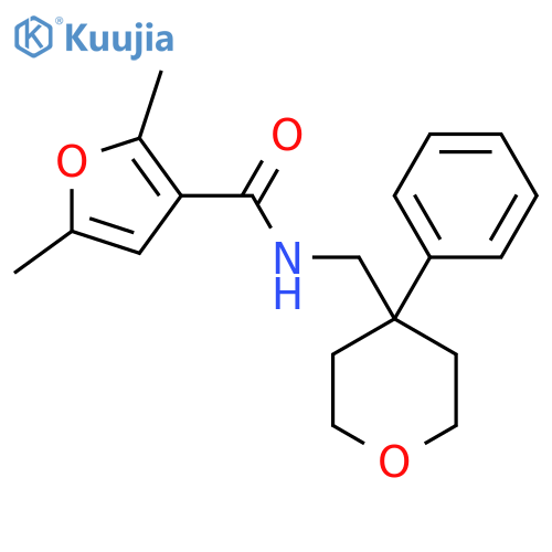 2,5-dimethyl-N-(4-phenyloxan-4-yl)methylfuran-3-carboxamide structure