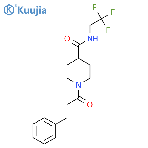 1-(3-phenylpropanoyl)-N-(2,2,2-trifluoroethyl)piperidine-4-carboxamide structure