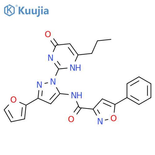 N-3-(furan-2-yl)-1-(6-oxo-4-propyl-1,6-dihydropyrimidin-2-yl)-1H-pyrazol-5-yl-5-phenyl-1,2-oxazole-3-carboxamide structure