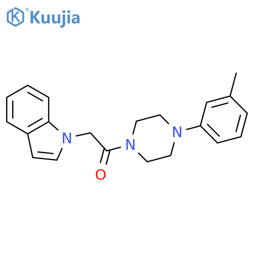 2-(1H-indol-1-yl)-1-4-(3-methylphenyl)piperazin-1-ylethan-1-one structure