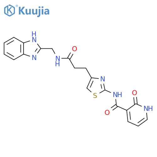 N-4-(2-{(1H-1,3-benzodiazol-2-yl)methylcarbamoyl}ethyl)-1,3-thiazol-2-yl-2-oxo-1,2-dihydropyridine-3-carboxamide structure