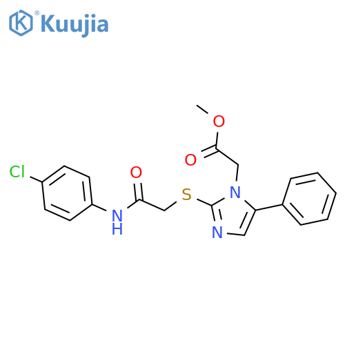 methyl 2-[2-({[(4-chlorophenyl)carbamoyl]methyl}sulfanyl)-5-phenyl-1H-imidazol-1-yl]acetate structure